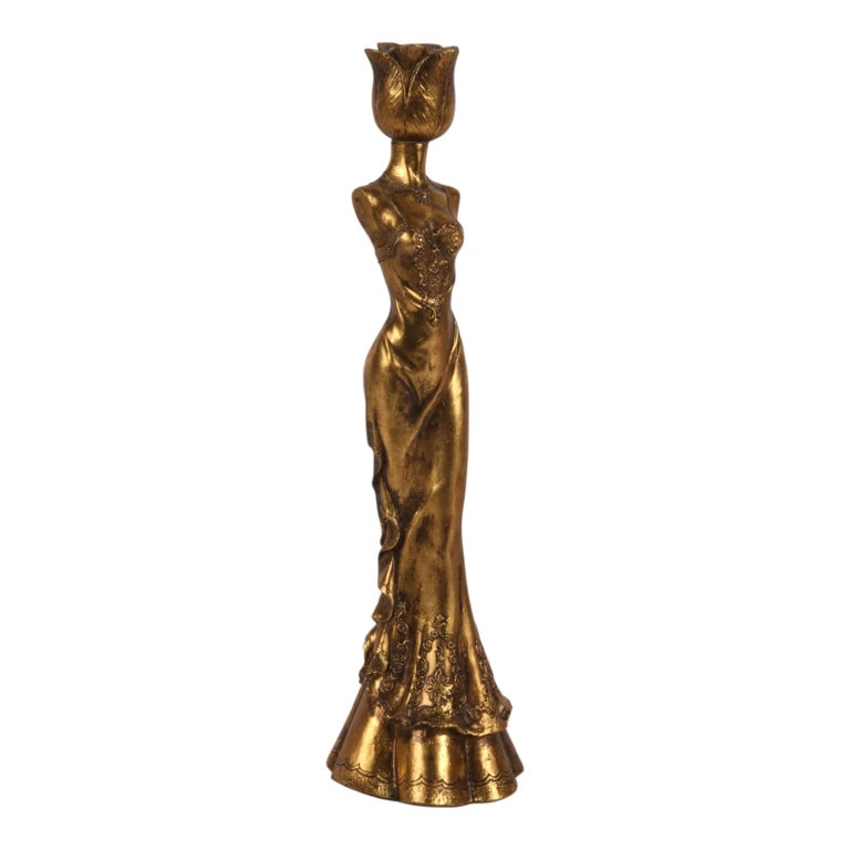 Kandelaber Kvinnlig - 39,5 cm - guld - konstharts