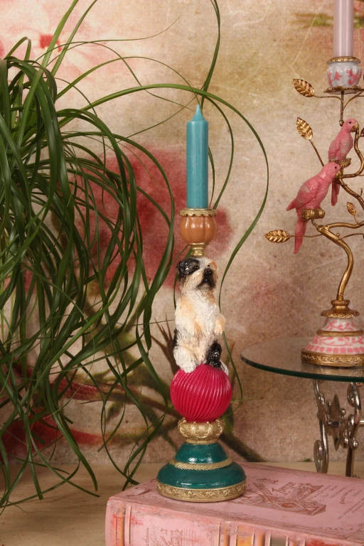 Kandelaber hund - 28,5 cm - flerfärgad - konstharts