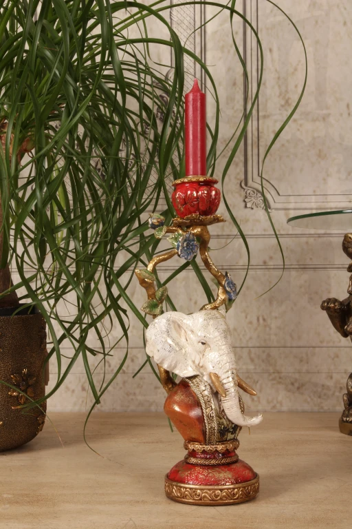 Kandelaber Elefant - 31 cm - färgglad - konstharts