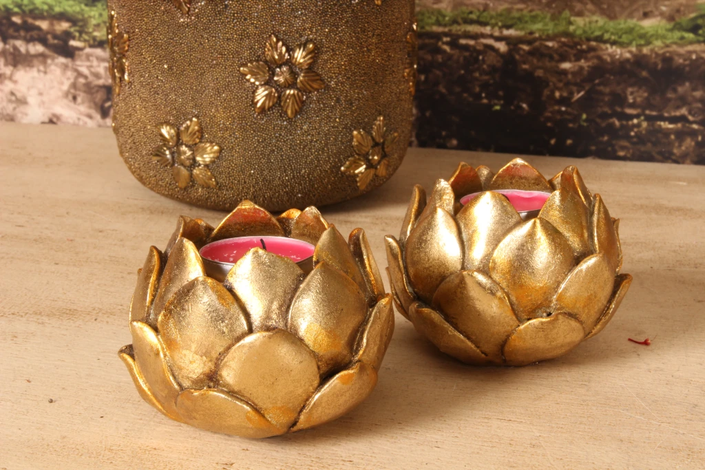 Kandelaber Blomma - 7,1 cm - guld - konstharts