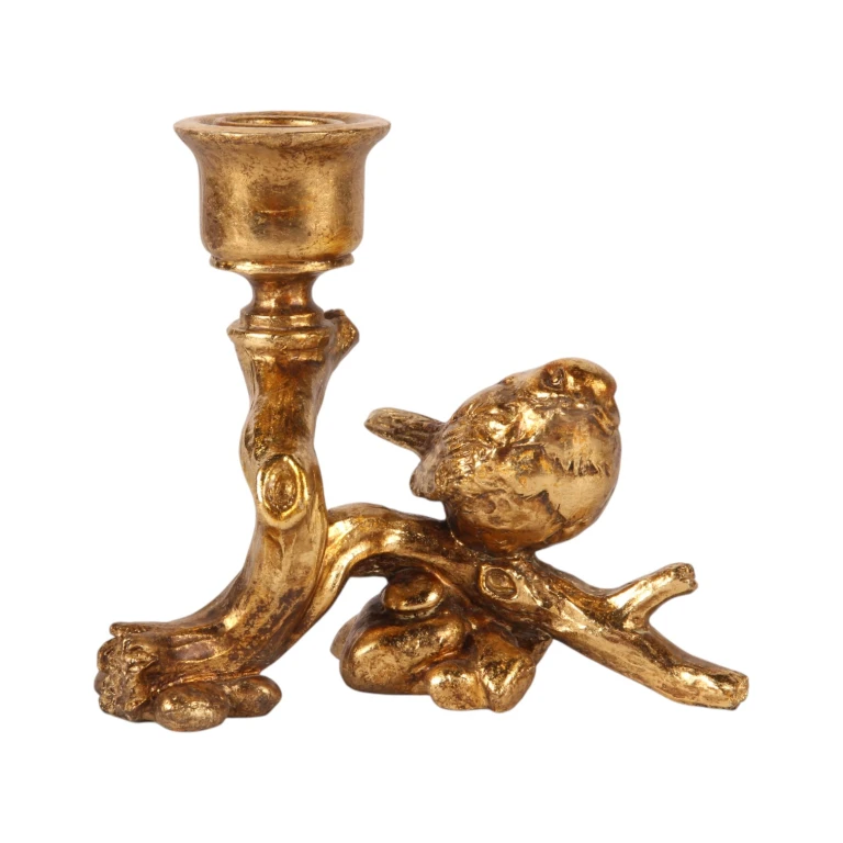 Kandelaber fågel - 12 cm - guld - konstharts
