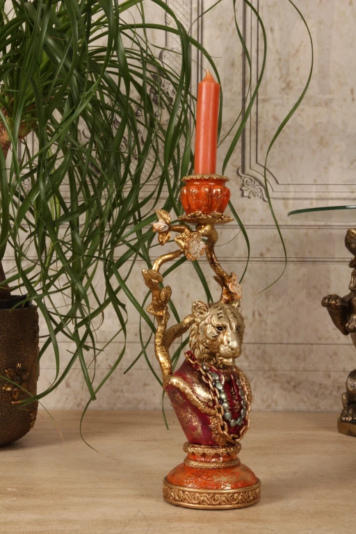Kandelaber Lejon - 31 cm - guld - konstharts