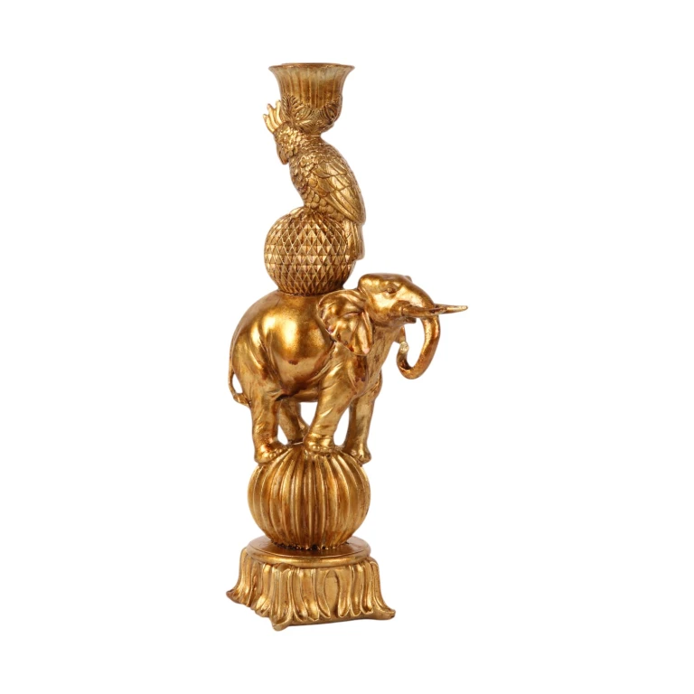 Kandelaber elefant - 27 cm - guld - konstharts
