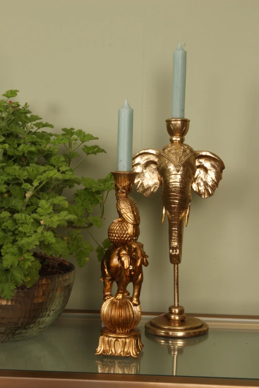 Kandelaber elefant - 27 cm - guld - konstharts