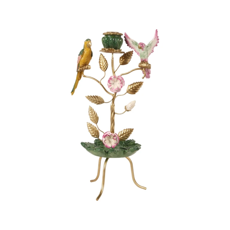 Kandelaber Fåglar - 38,5 cm - grön - konstharts