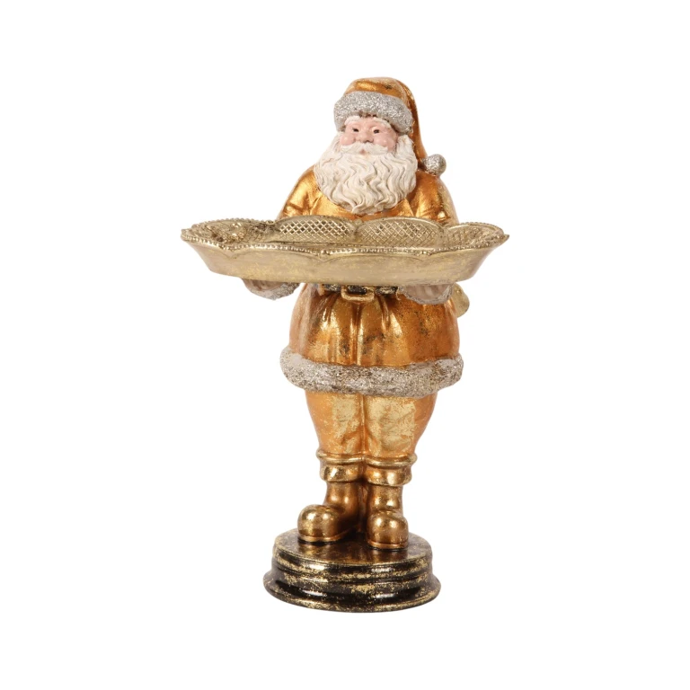 Jultomte med skål - guld - 24 cm