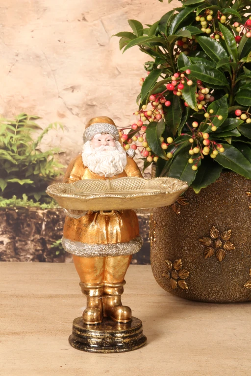 Jultomte med skål - guld - 24 cm