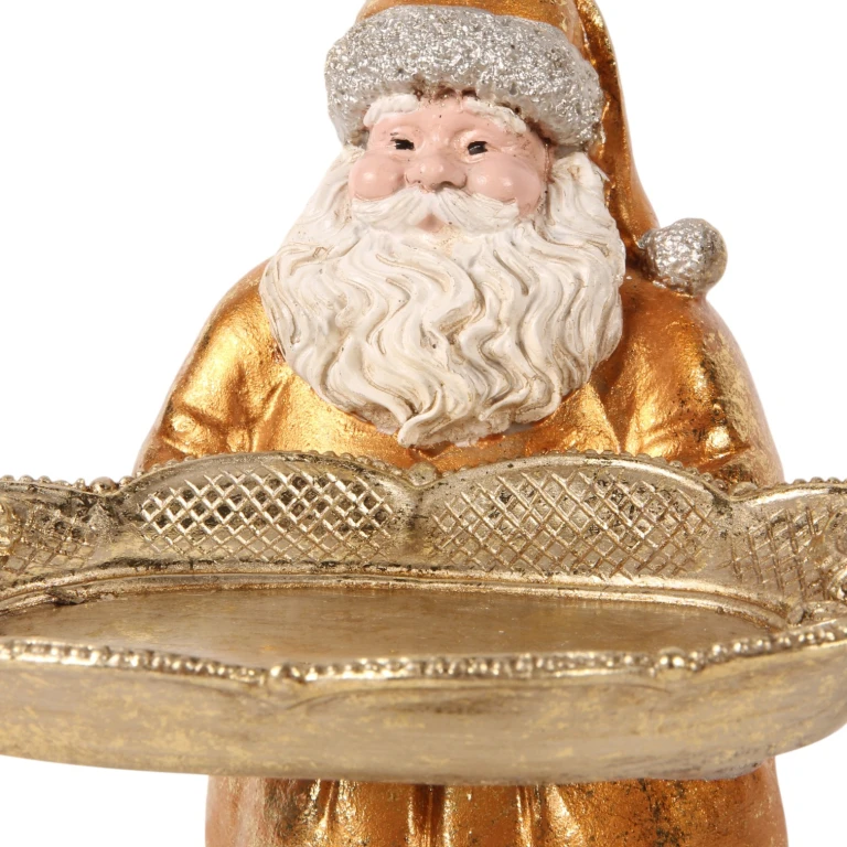 Jultomte med skål - guld - 24 cm