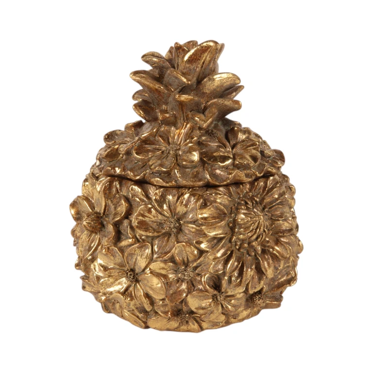 Förvaringslåda Blommor - 12,5 cm - guld - konstharts
