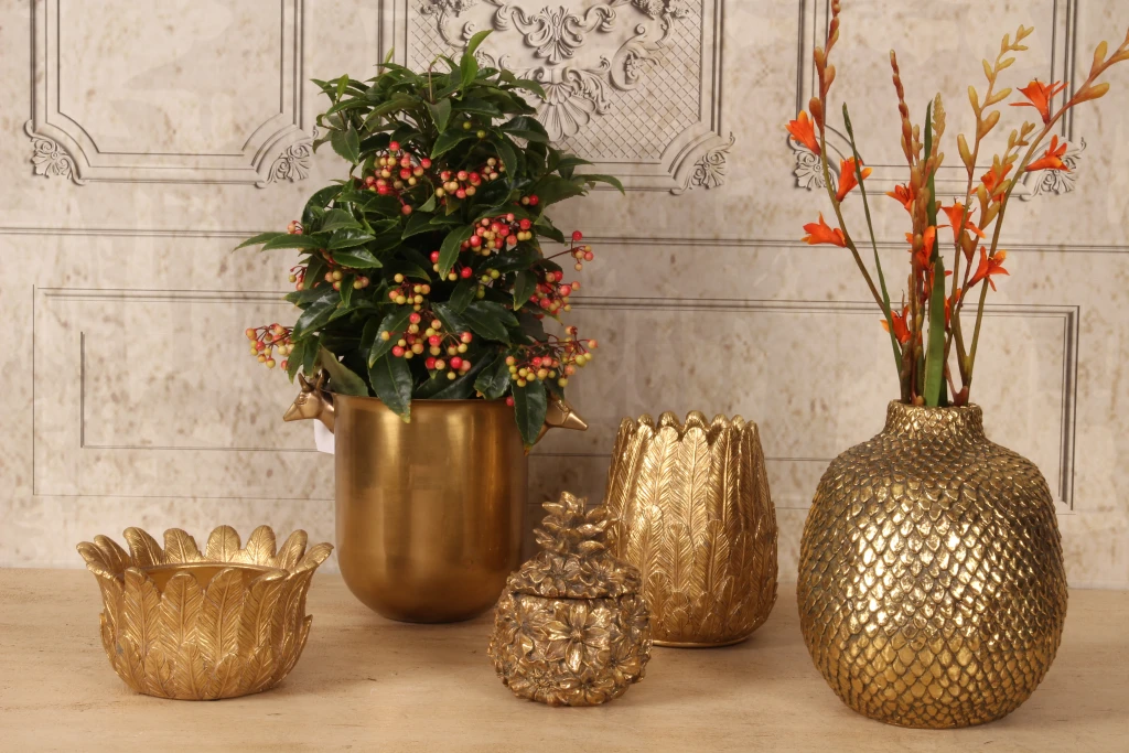 Förvaringslåda Blommor - 12,5 cm - guld - konstharts