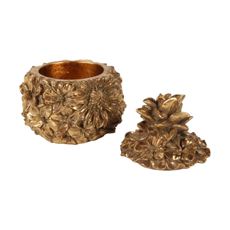 Förvaringslåda Blommor - 12,5 cm - guld - konstharts