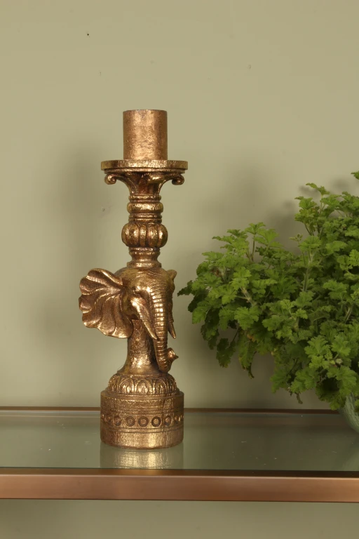Kandelaber Elefant - 38,5 cm - guld - konstharts