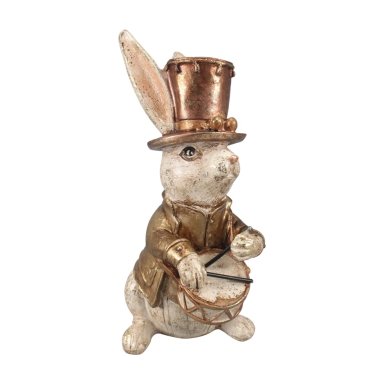Kaninfigur på trumma - guld - 16 cm - 1 styck