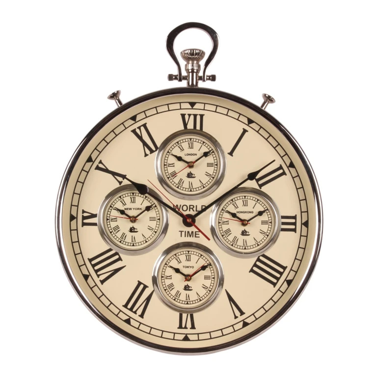 Världsklocka - silver - rund - 51 cm