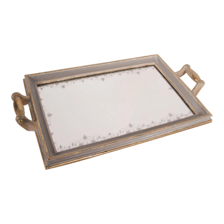Tray with Mirror - Gray - Resin - 43 cm