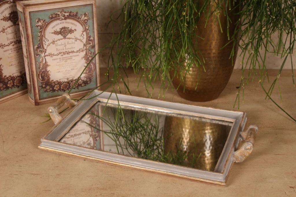 Tray with Mirror - Gray - Resin - 43 cm