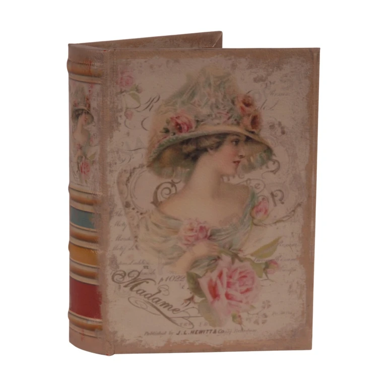 Förvaringslåda i bokform - 20 cm - rosa - konstläder