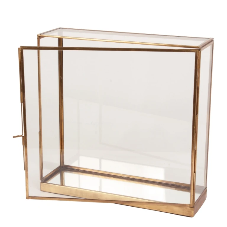 Display Box - Brass and Glass - Gold - 24x24x8 cm - 1 Piece