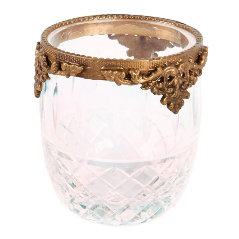 Vaxljushållare - guld - mässing & glas - 10 cm