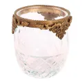 Waxinelichthouder - 10 cm - goud - messing en glas