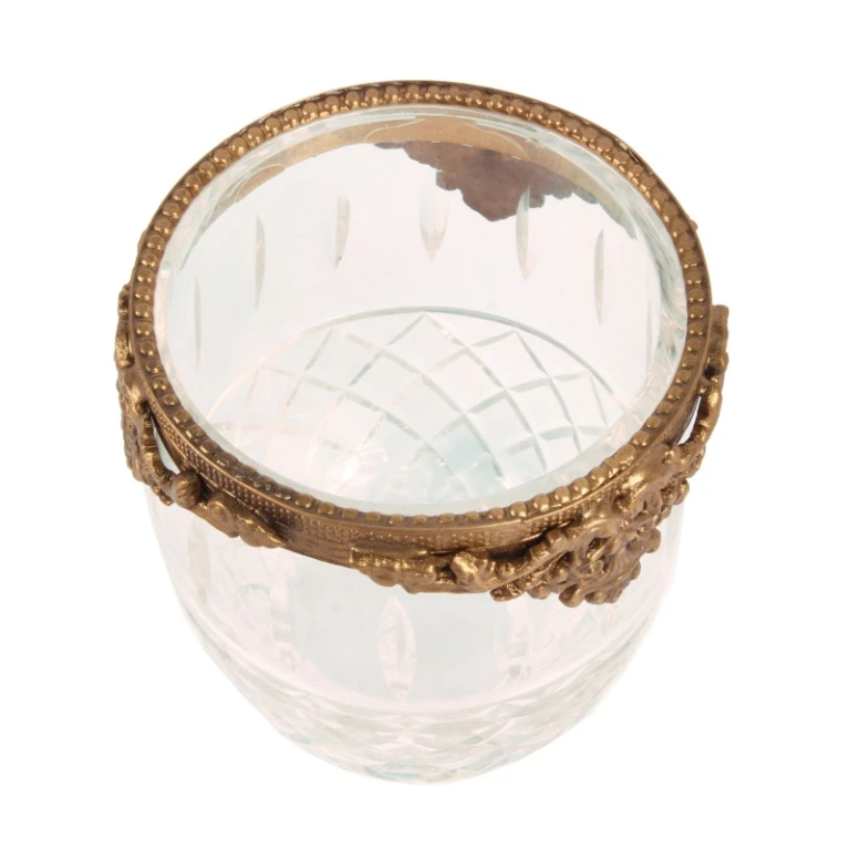 Vaxljushållare - guld - mässing & glas - 10 cm