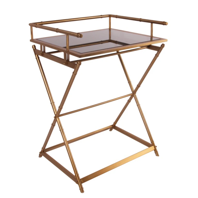 Serveringsbord - guld - glas & stål - 85 cm
