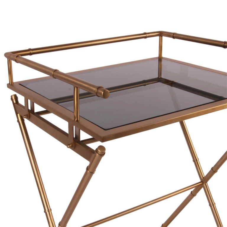 Serveringsbord - guld - glas & stål - 85 cm
