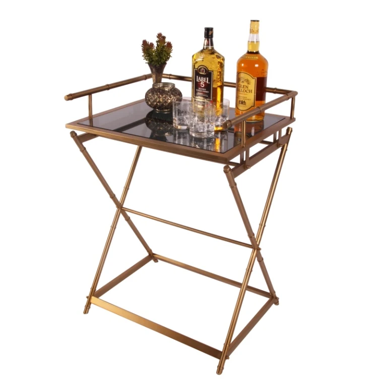 Serveringsbord - guld - glas & stål - 85 cm