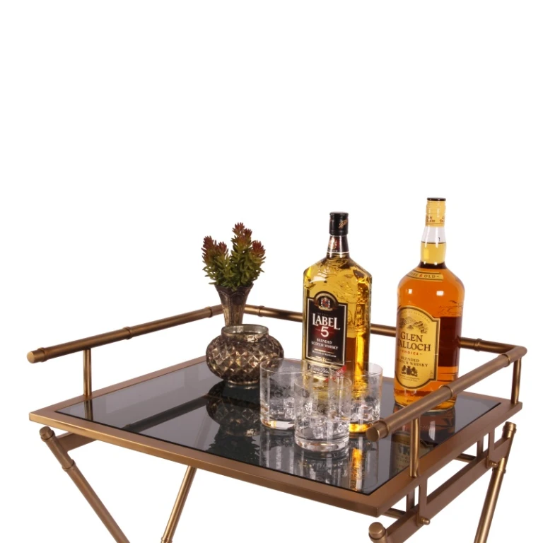 Serveringsbord - guld - glas & stål - 85 cm