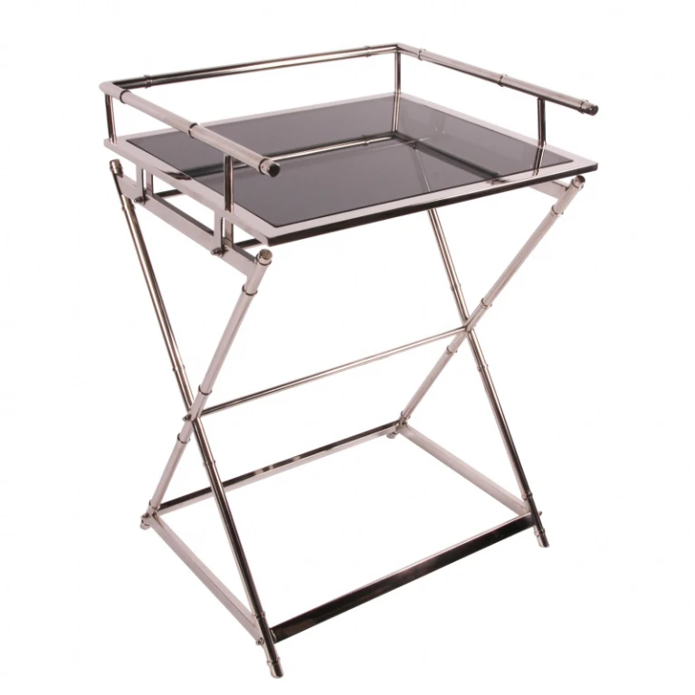 Serveringsbord - silver - glas & stål - 85 cm