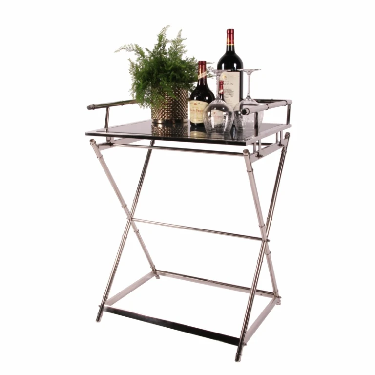 Serveringsbord - silver - glas & stål - 85 cm