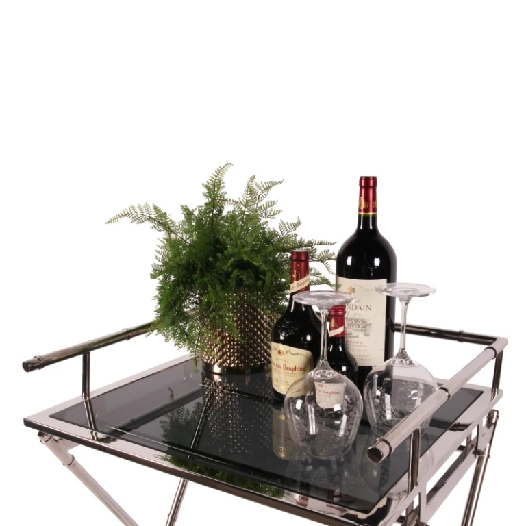 Serveringsbord - silver - glas & stål - 85 cm