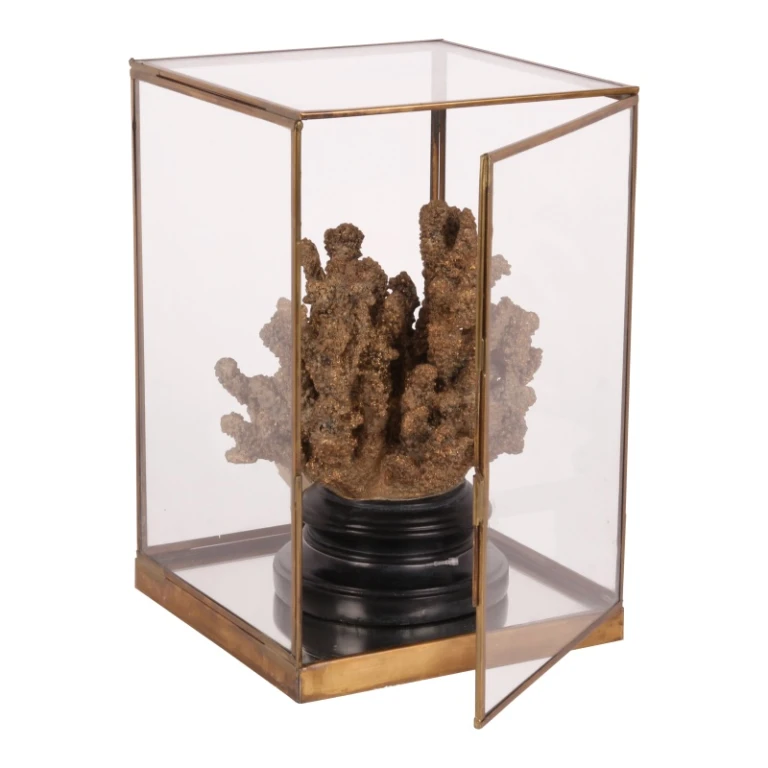 Displaybox - guld - mässing och glas - 40 cm - 1 styck