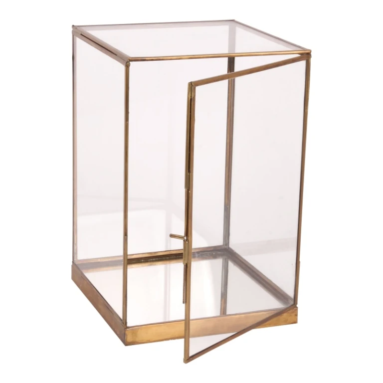 Displaybox - guld - mässing och glas - 40 cm - 1 styck