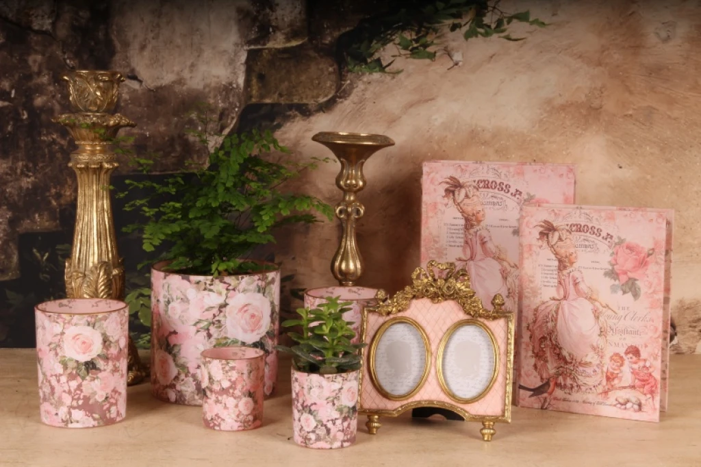 Vaxlyshållare med blommönster - rosa - glas - 12,5 cm
