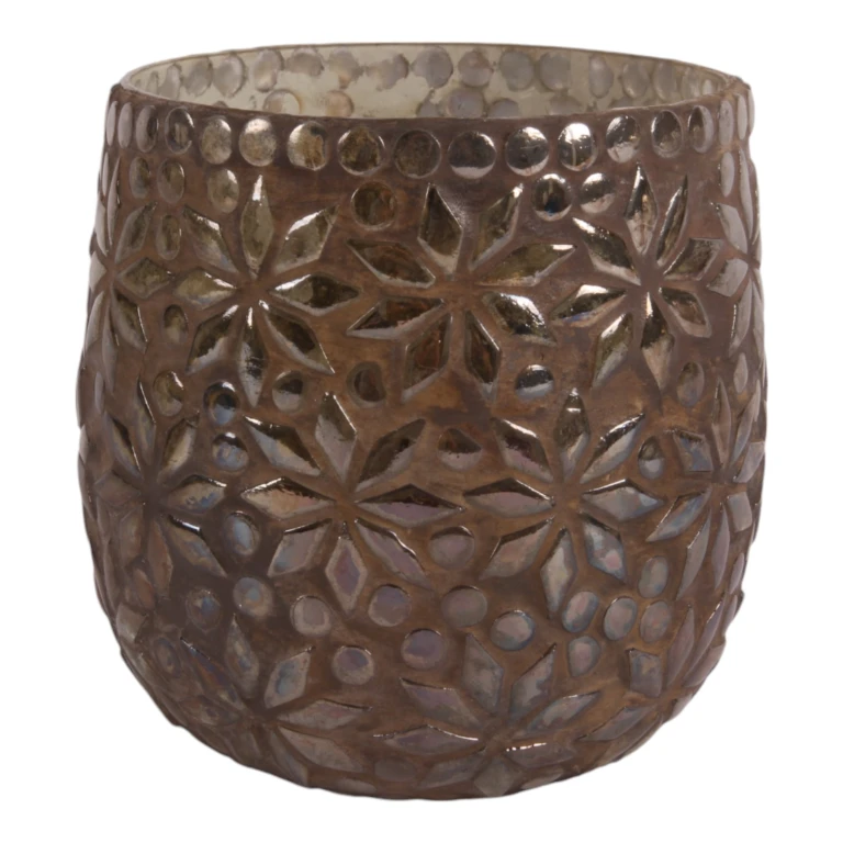 Vaxeljushållare Mosaikblom - brun - glas - 12 cm