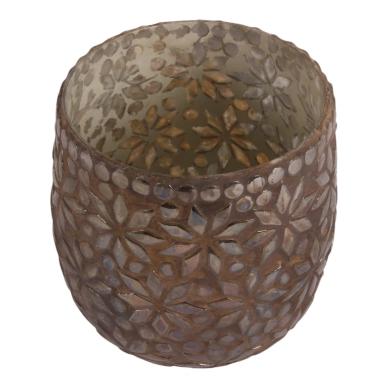 Vaxeljushållare Mosaikblom - brun - glas - 12 cm