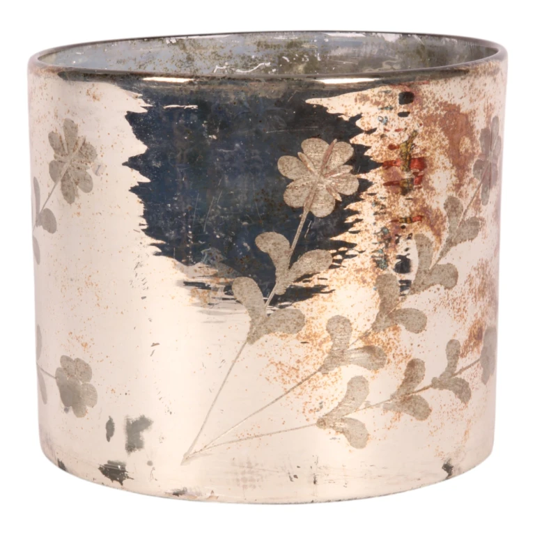 Vaxljushållare Blommor - guld - glas - 18 cm