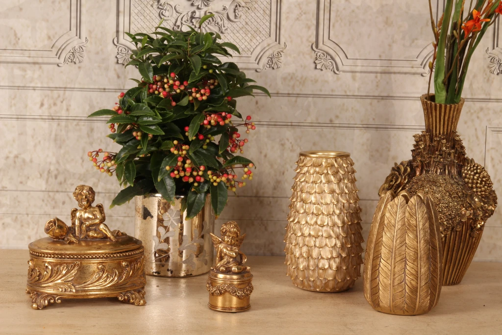 Vaxljushållare Blommor - guld - glas - 18 cm