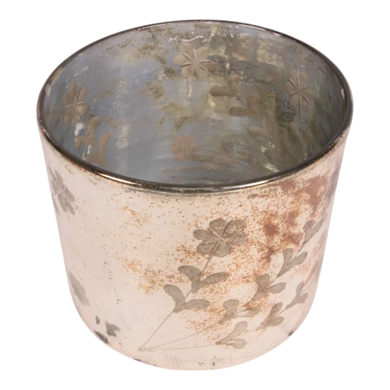 Vaxljushållare Blommor - guld - glas - 18 cm