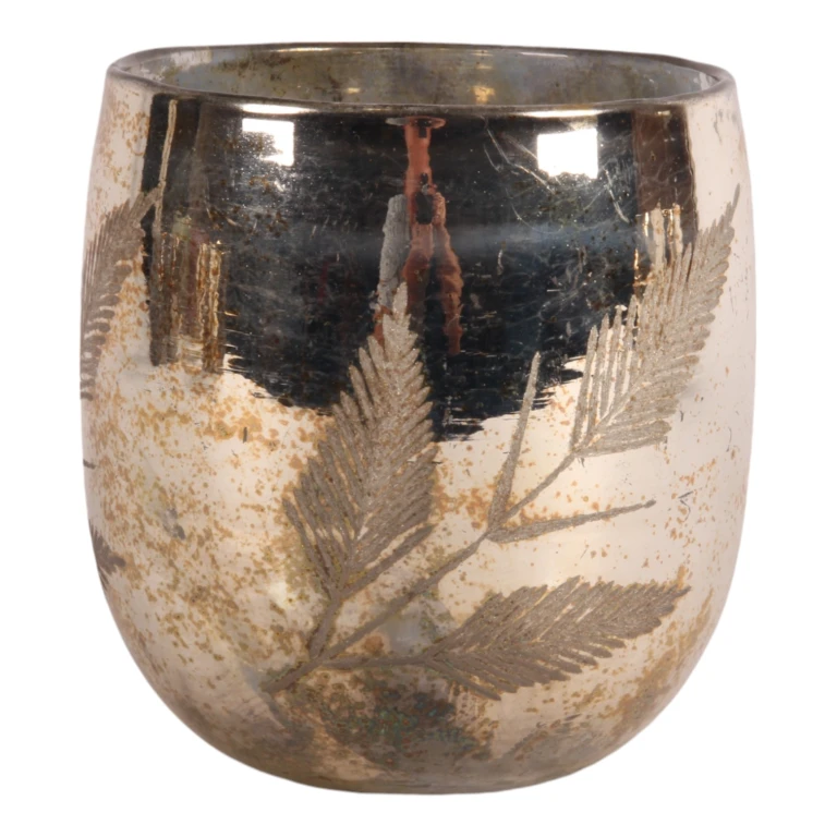 Vaxljushållare Blad - 16 cm - guld - glas
