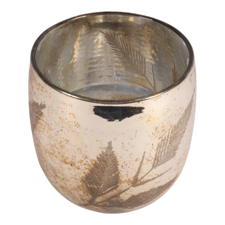 Vaxljushållare Blad - 16 cm - guld - glas