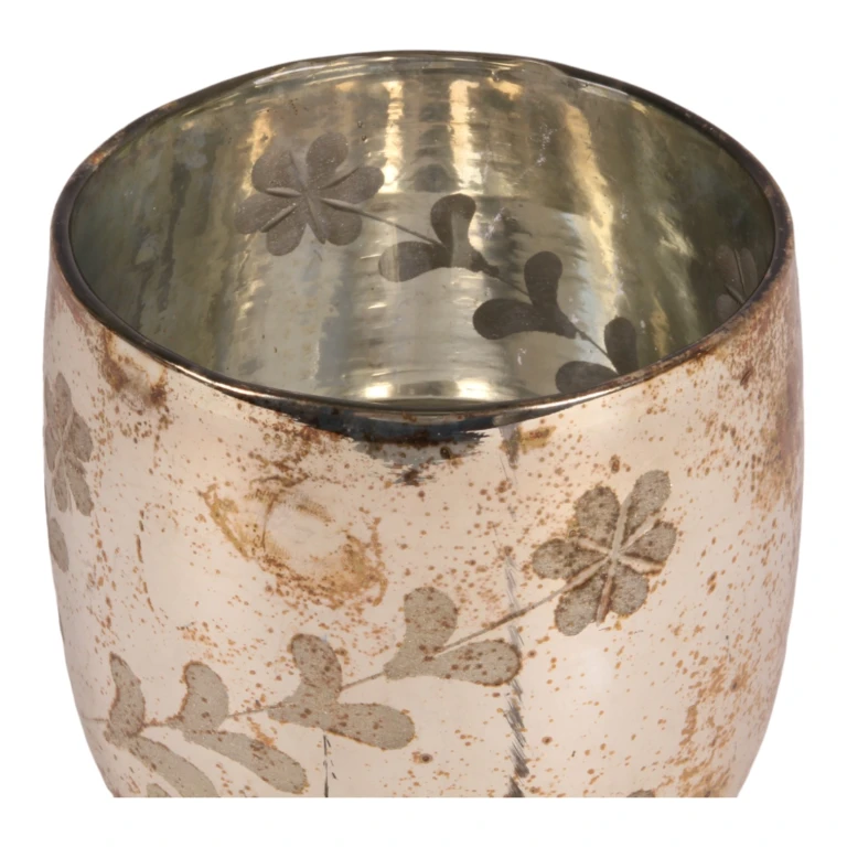 Vaxeljushållare Blommor - guld - glas - 16 cm
