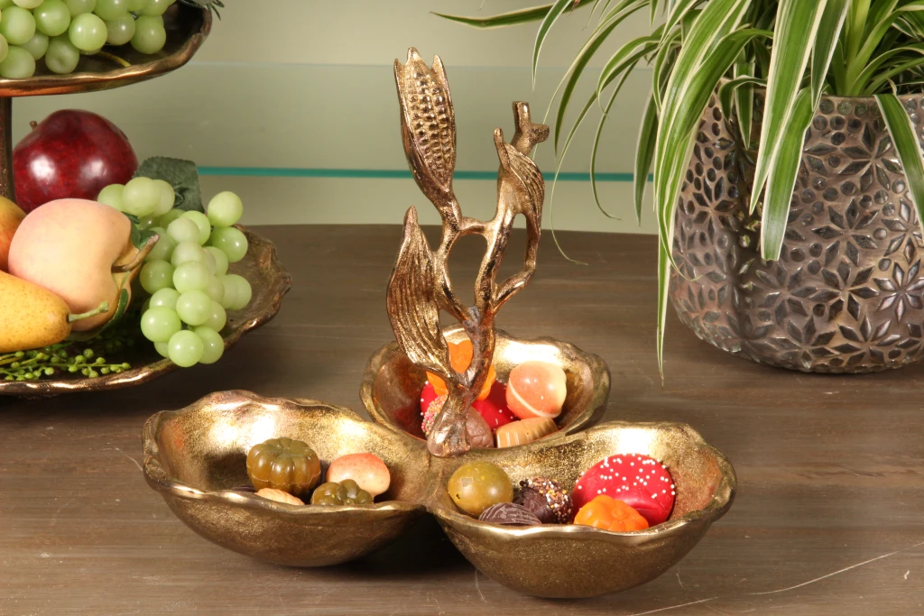 Dekorativa skålar - guld - aluminium - set om 3 stk - 24 cm