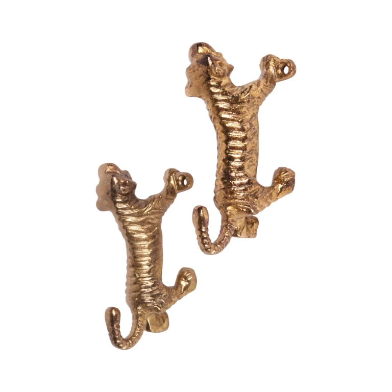 Väggkrok tiger - 12 cm - guld - aluminium