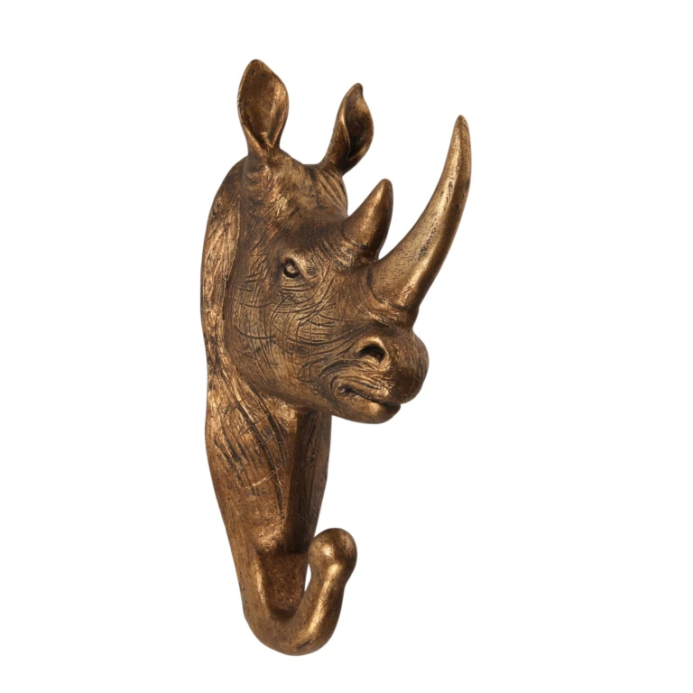 Väggkrok Noshörning - guld - 18,5 cm