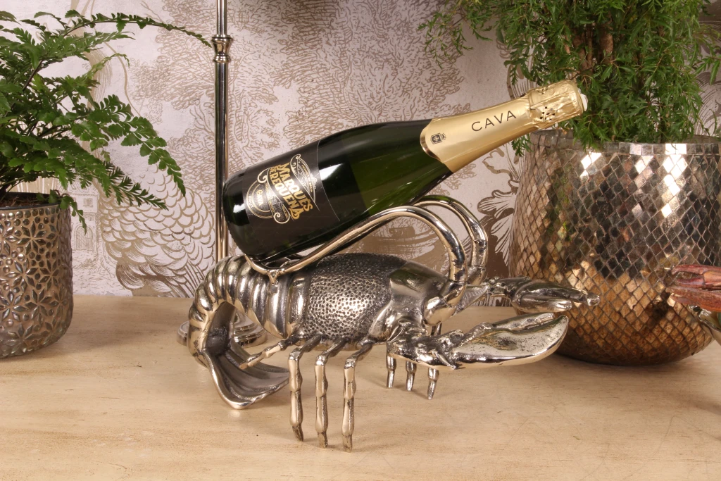Flaskhållare hummer - silver - aluminium - 41 cm - 1 styck
