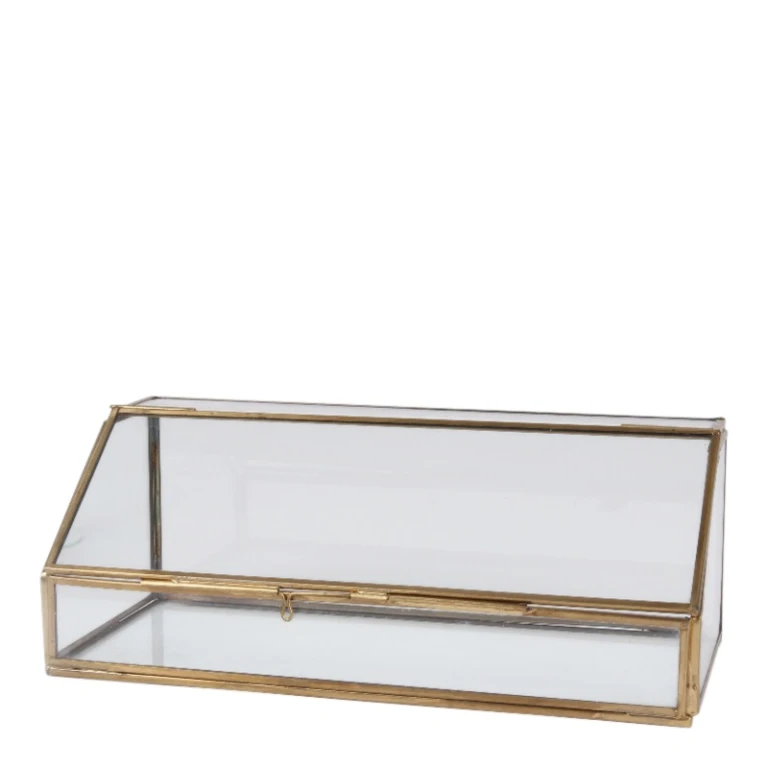 Displaybox - guld - koppar och glas - 30 x 12 cm - 1 styck