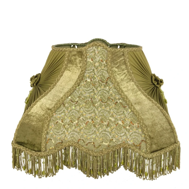 Lampskärm Victorian Rektangulär - 40 cm - Grön - Tyg