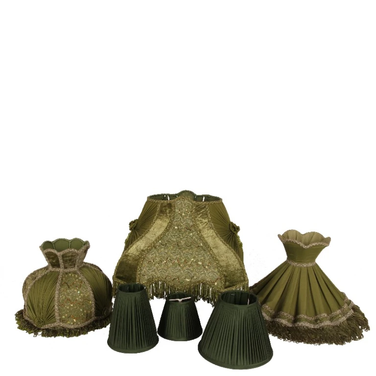 Lampskärm Victorian Rektangulär - 40 cm - Grön - Tyg